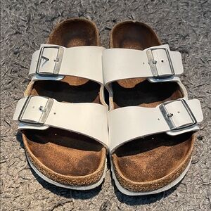 White Birkenstock sandals